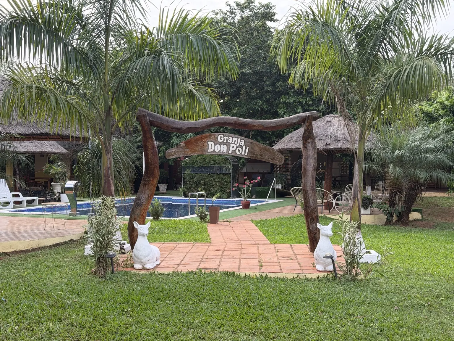Entrada, jardín y piscina de Granja Don Poli